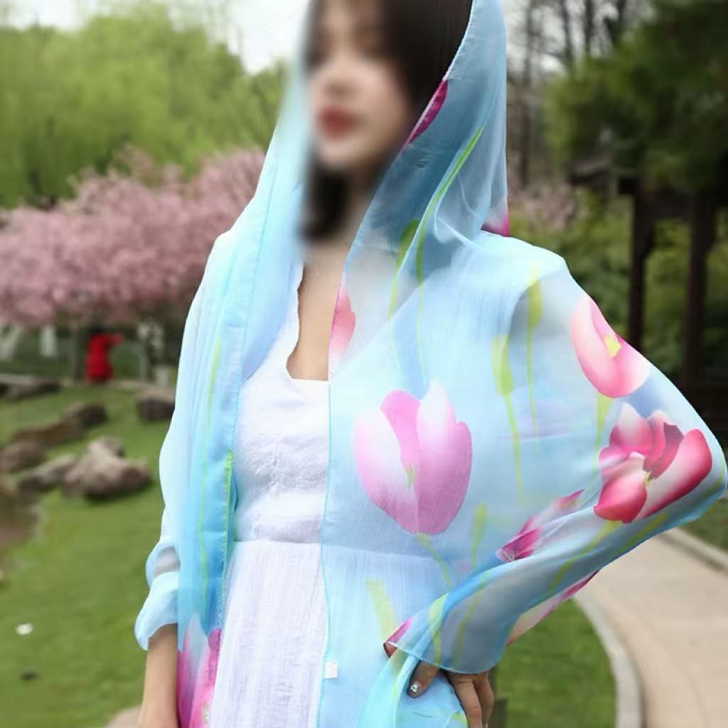[蓝纱映桃]云朵纱长款气质百搭长巾70*180（272-A3）