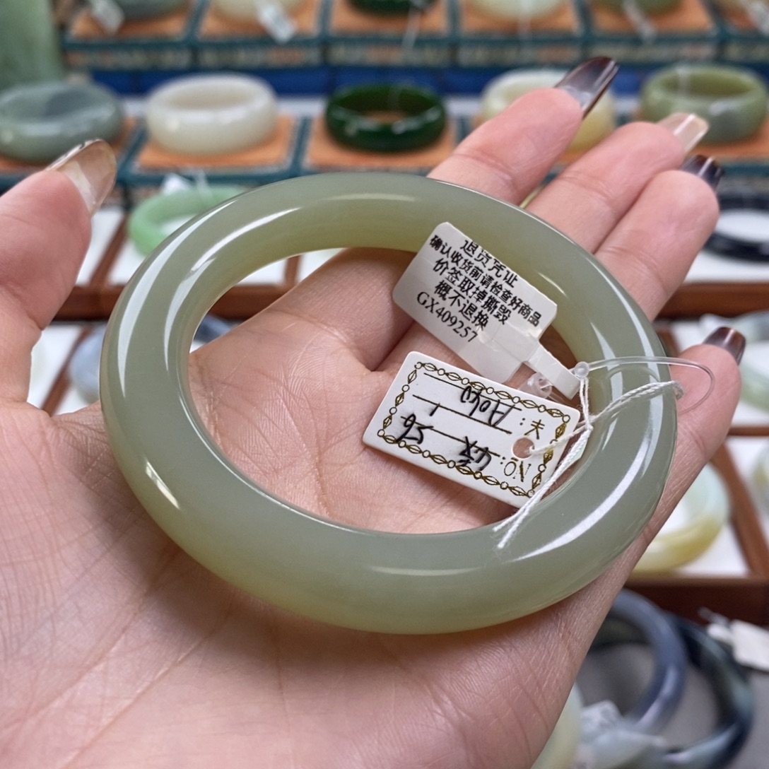 和田玉未镶嵌手镯青海冰晴胖圆57/58