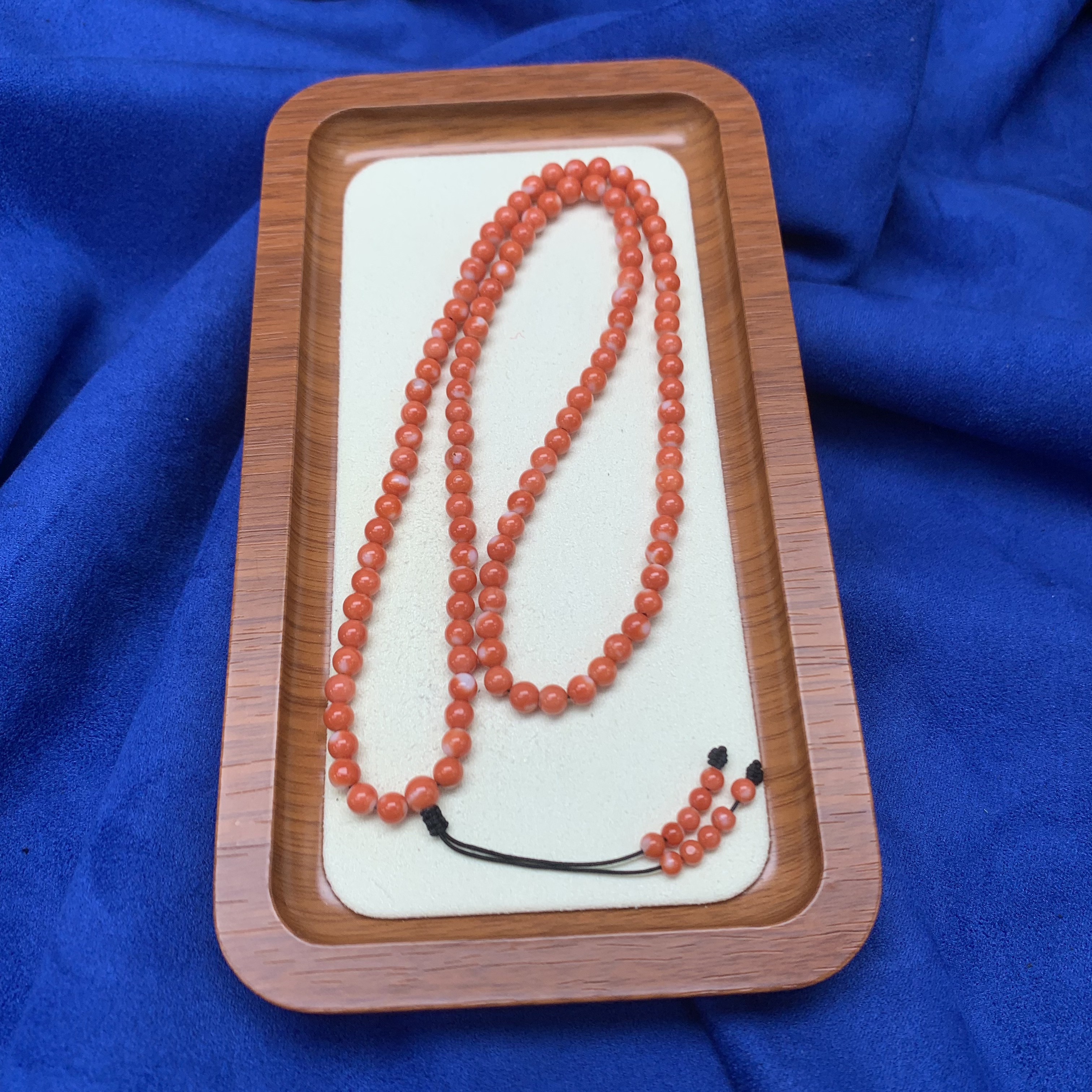 天然珊瑚台湾momo橘红珊瑚4-5mm108珠串基地发货一物一证SH1213-5