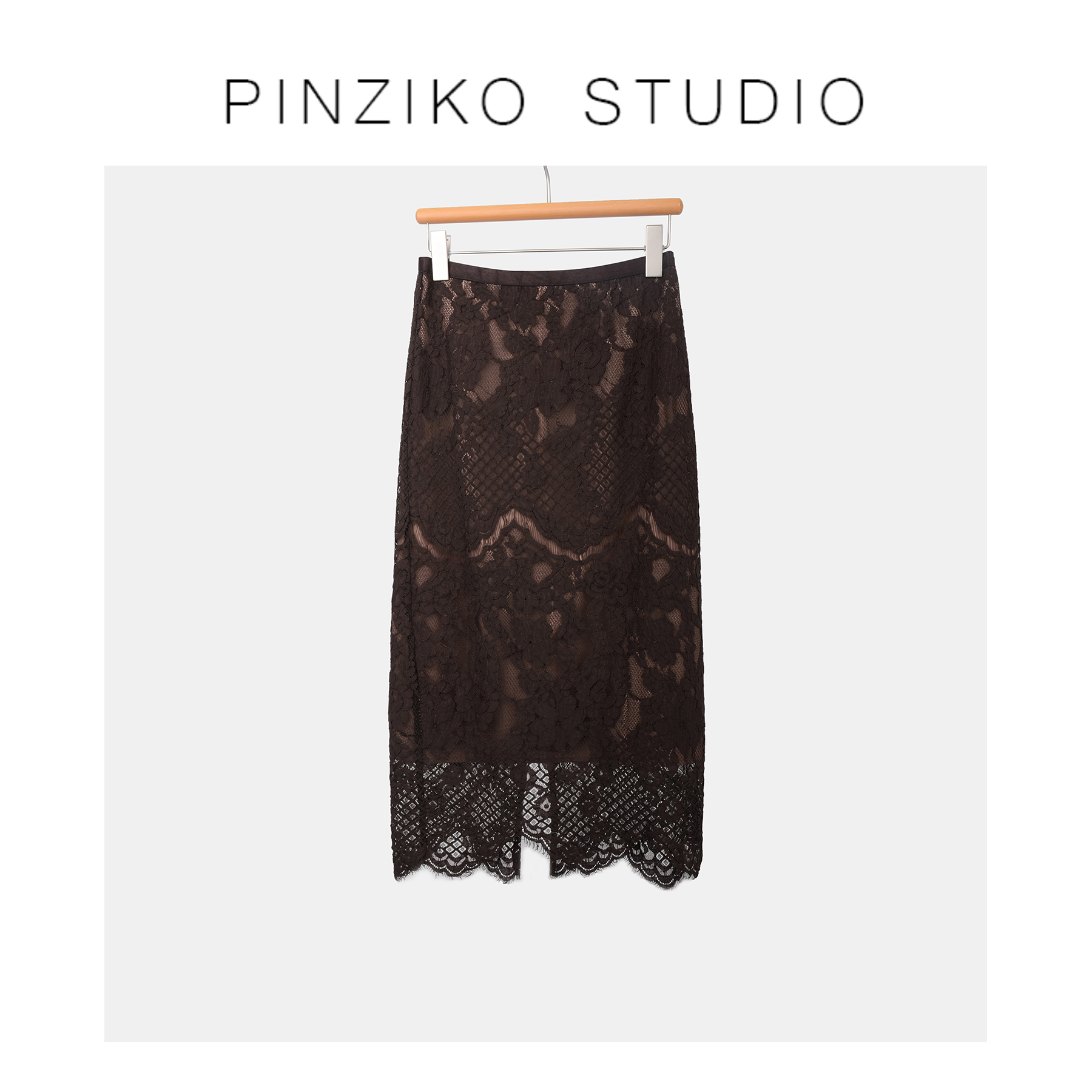 pinziko夜宴~法式水溶定位睫毛蕾丝半身裙女高腰显瘦长裙TJF266