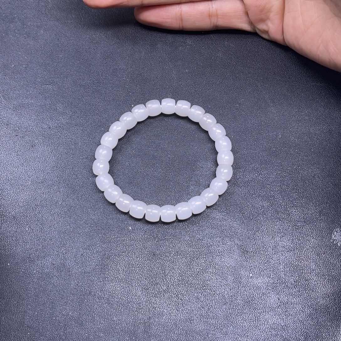 和田玉颈饰未镶嵌幸**事多样性钢板料羊脂玉卡8直切珠