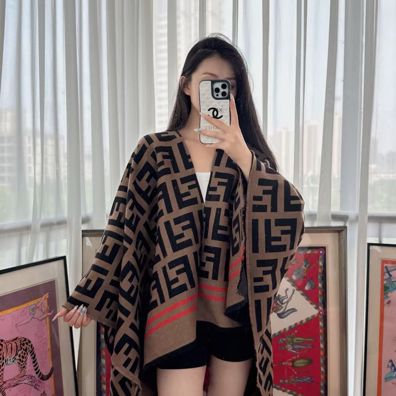 95新 FENDI/芬迪 披肩140/140棕色/250717LYPYZ13
