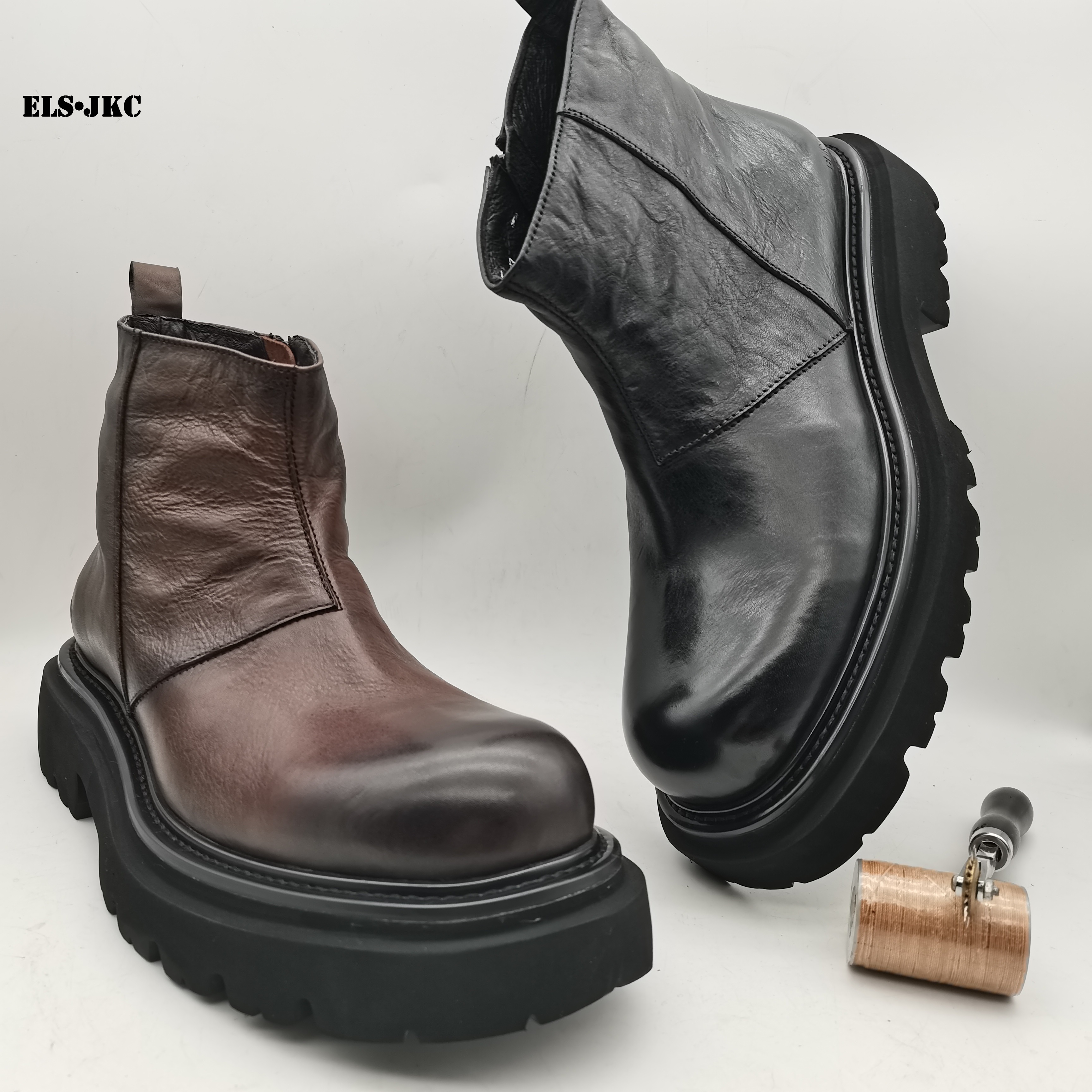 ELS•JKC品牌，俄罗斯设计师设计俄款马臀皮切尔西靴男款