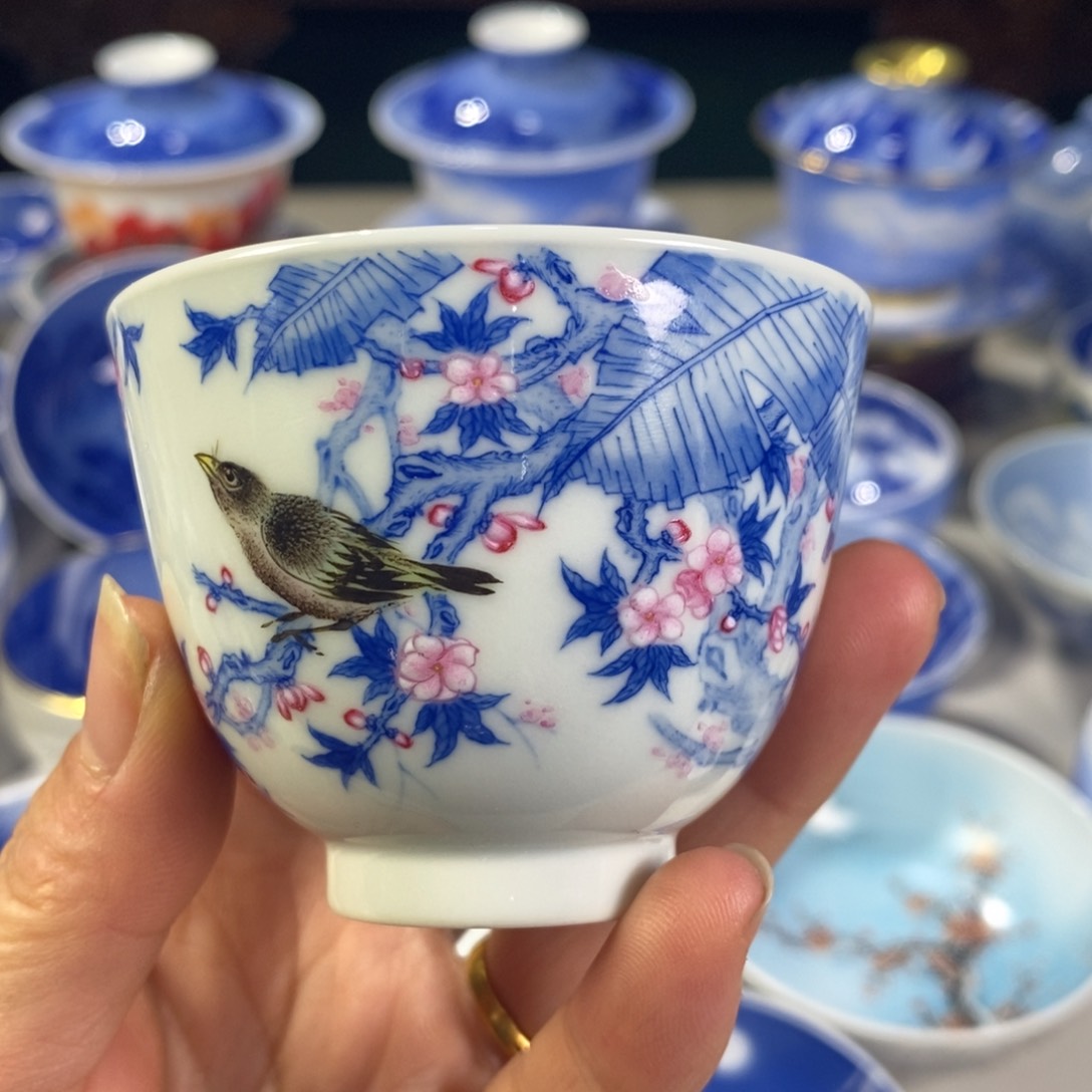 青花花鸟主人杯杯