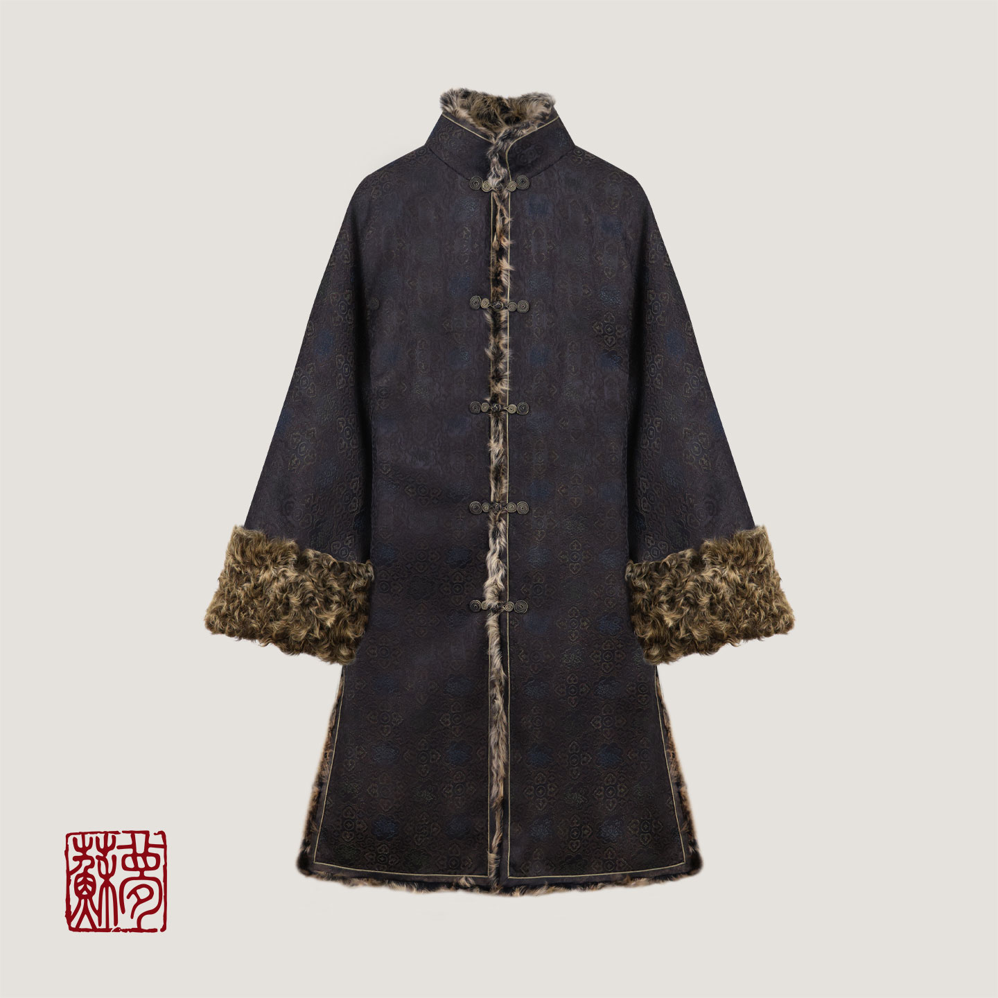 蘇夢【霜华】风入松立领对襟皮袄风衣秋冬款外套0105126