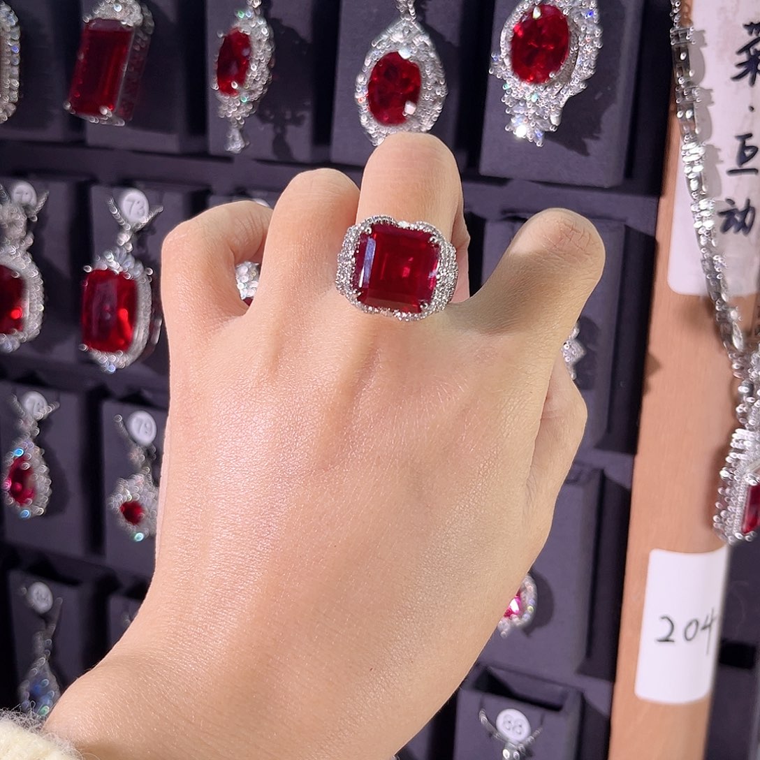 银S925镶嵌戒指红宝石