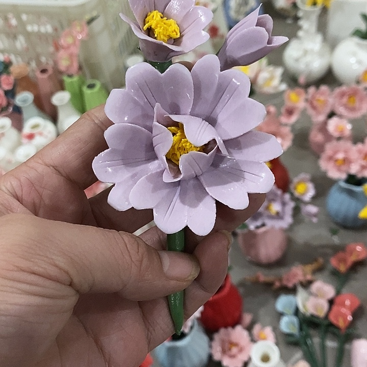 瓷片纯手工陶瓷花摆件瑕