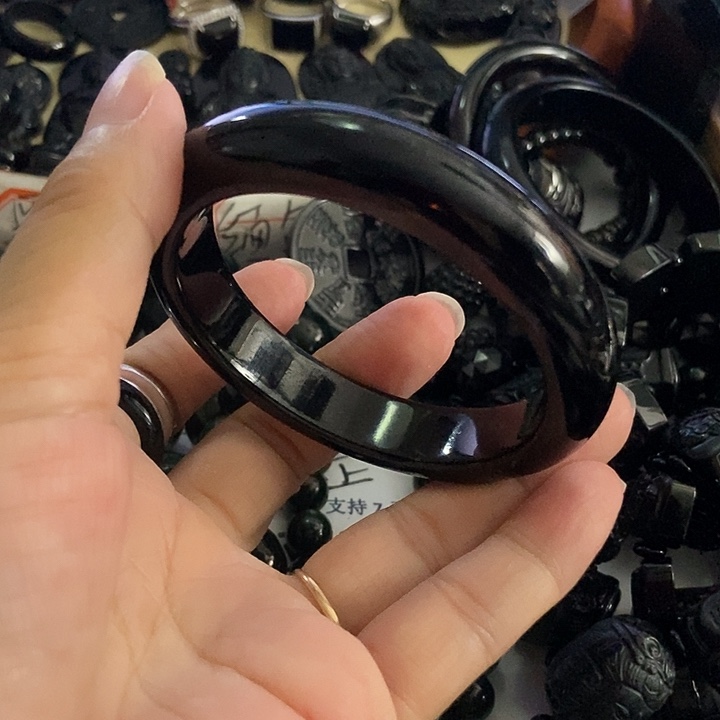 湖***胡翡翠未镶嵌手镯墨翠60