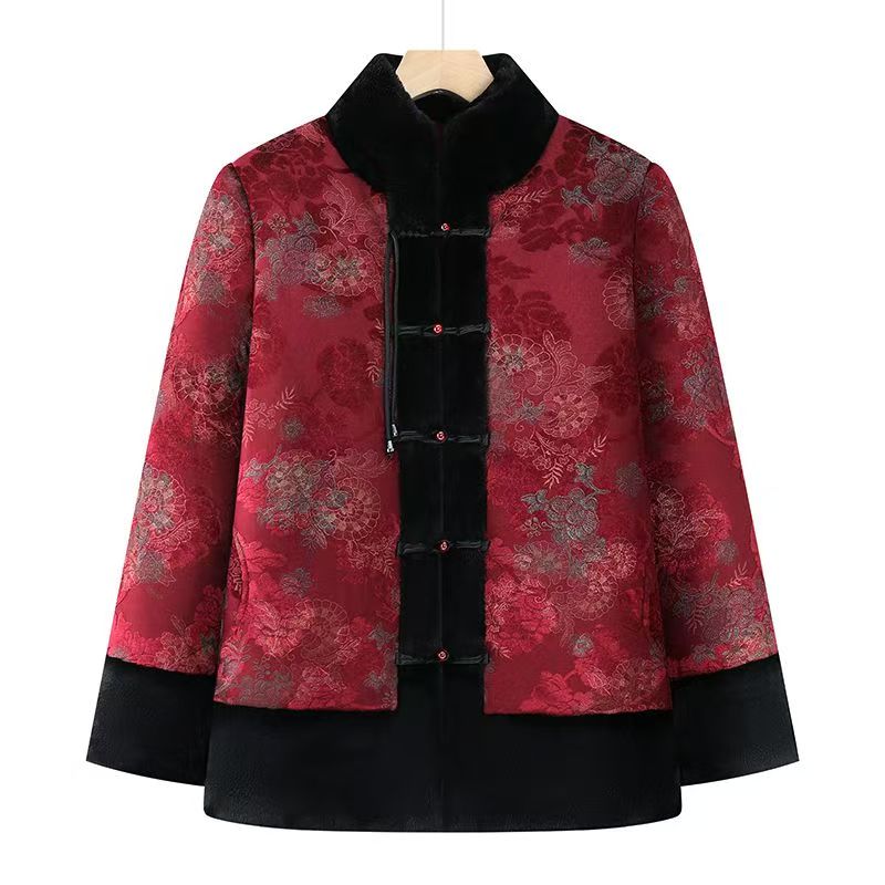 12131-大码中老年冬装女加绒特厚外套保暖棉衣中老年妈妈装