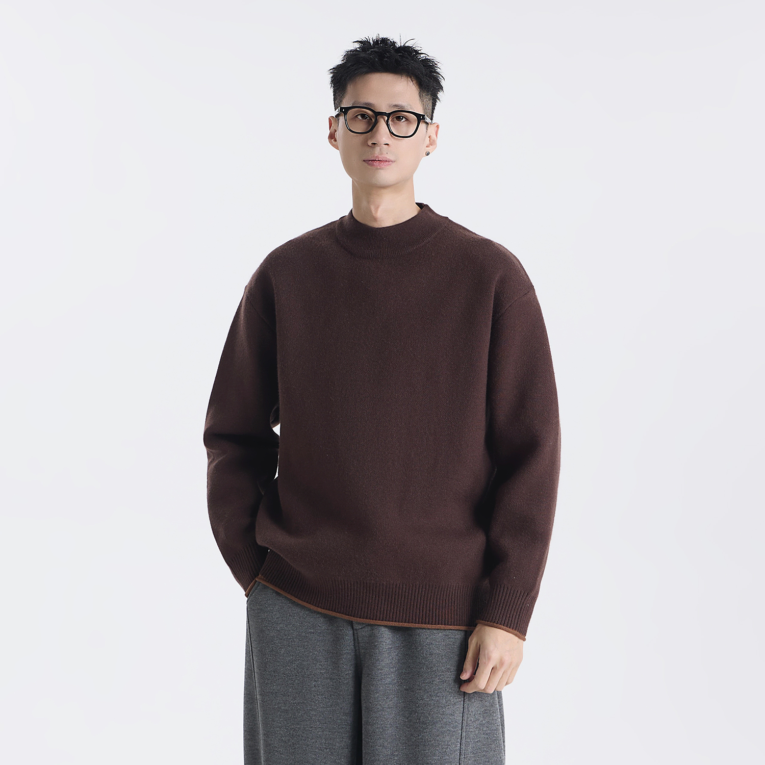 GCCDUPE77『织己』撞色时尚拼接圆领打底衫保暖休闲针织毛衣