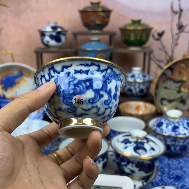 北***岛陶盖碗景德镇手工手绘陶瓷