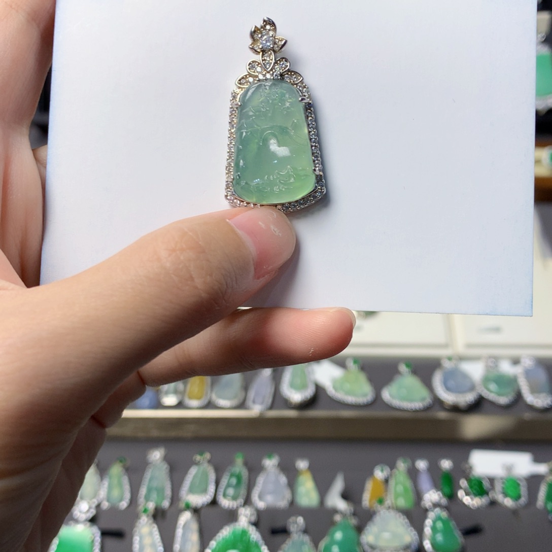 翡翠银S925镀金镶嵌挂件