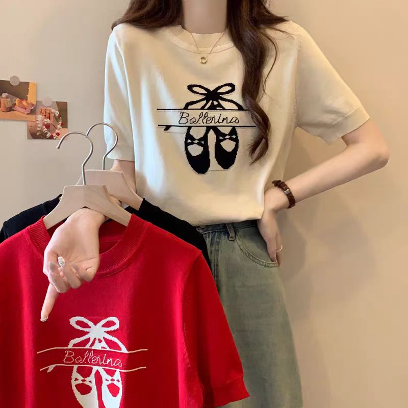 芭蕾风提花细羊毛针织衫套头针织衫