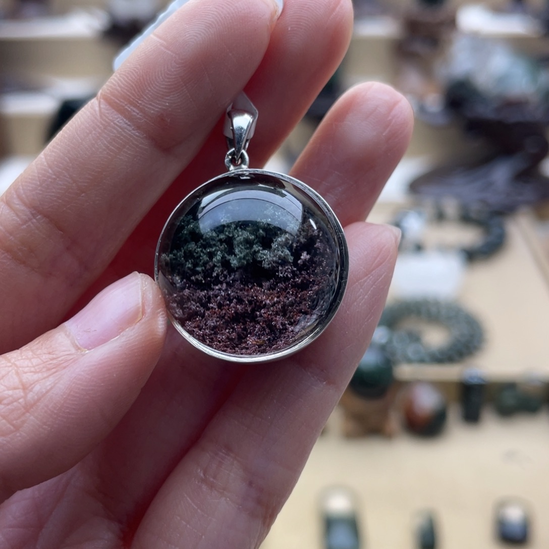 颈饰银S925镶嵌水晶绿幽灵吊坠