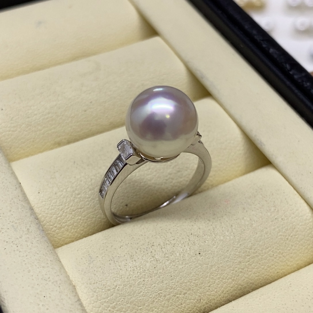 银S925镶嵌戒指海水珍珠极光澳白10-11mm20号