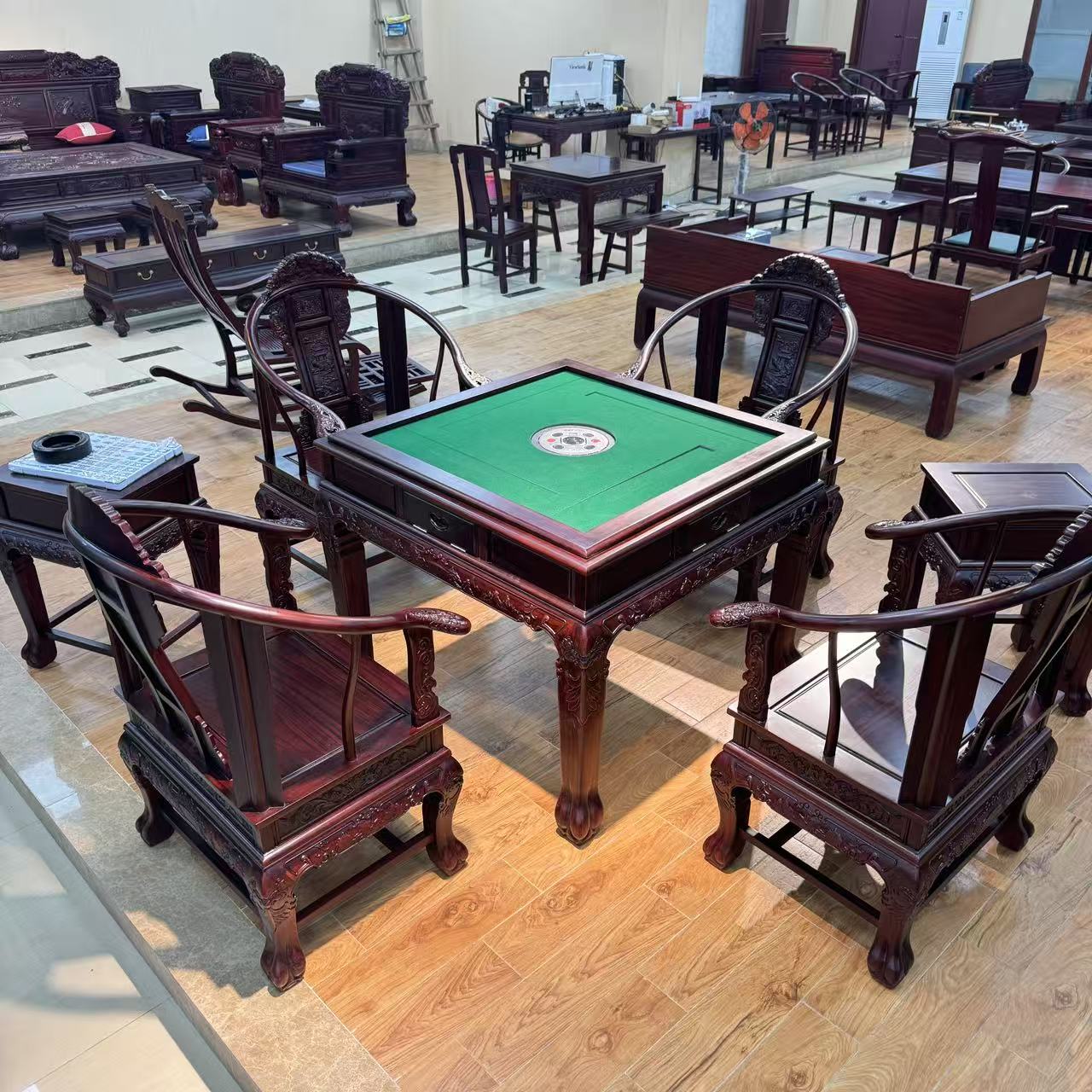 古典麻将桌餐台雕花椅子