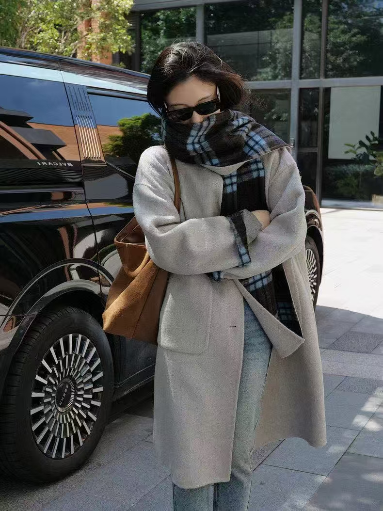 薇薇安中长款格纹双面呢外套