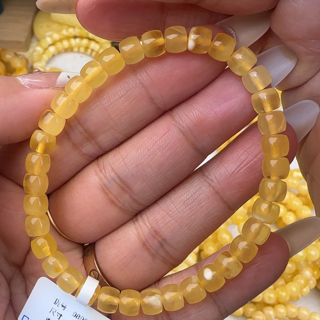 蜜蜡未镶嵌手链金绞蜜直切手串