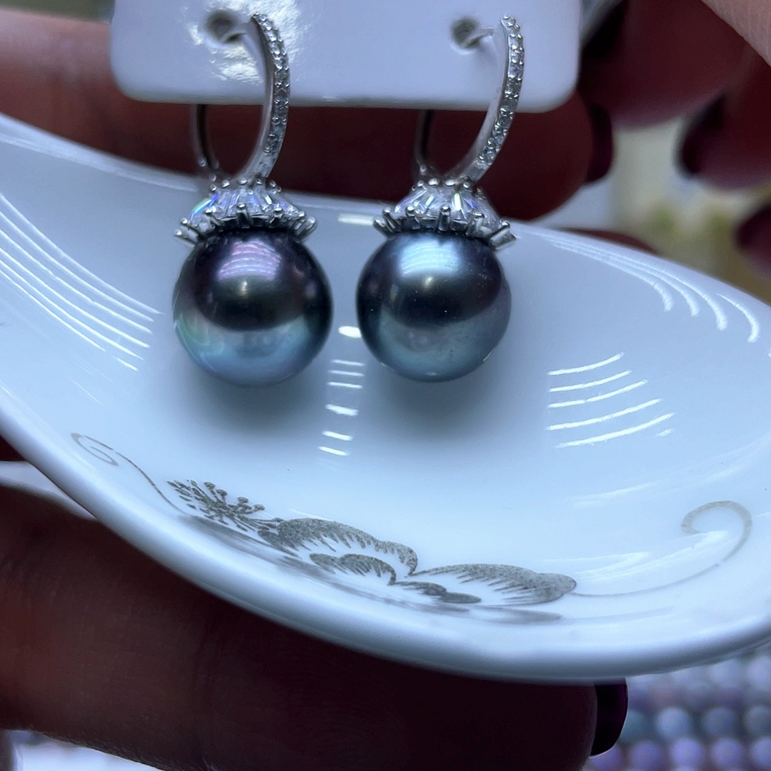 海水珍珠耳饰银S925镶嵌