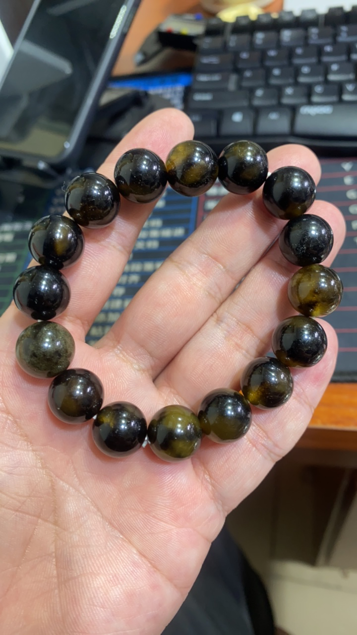 D 722  13 老矿墨飘花手串