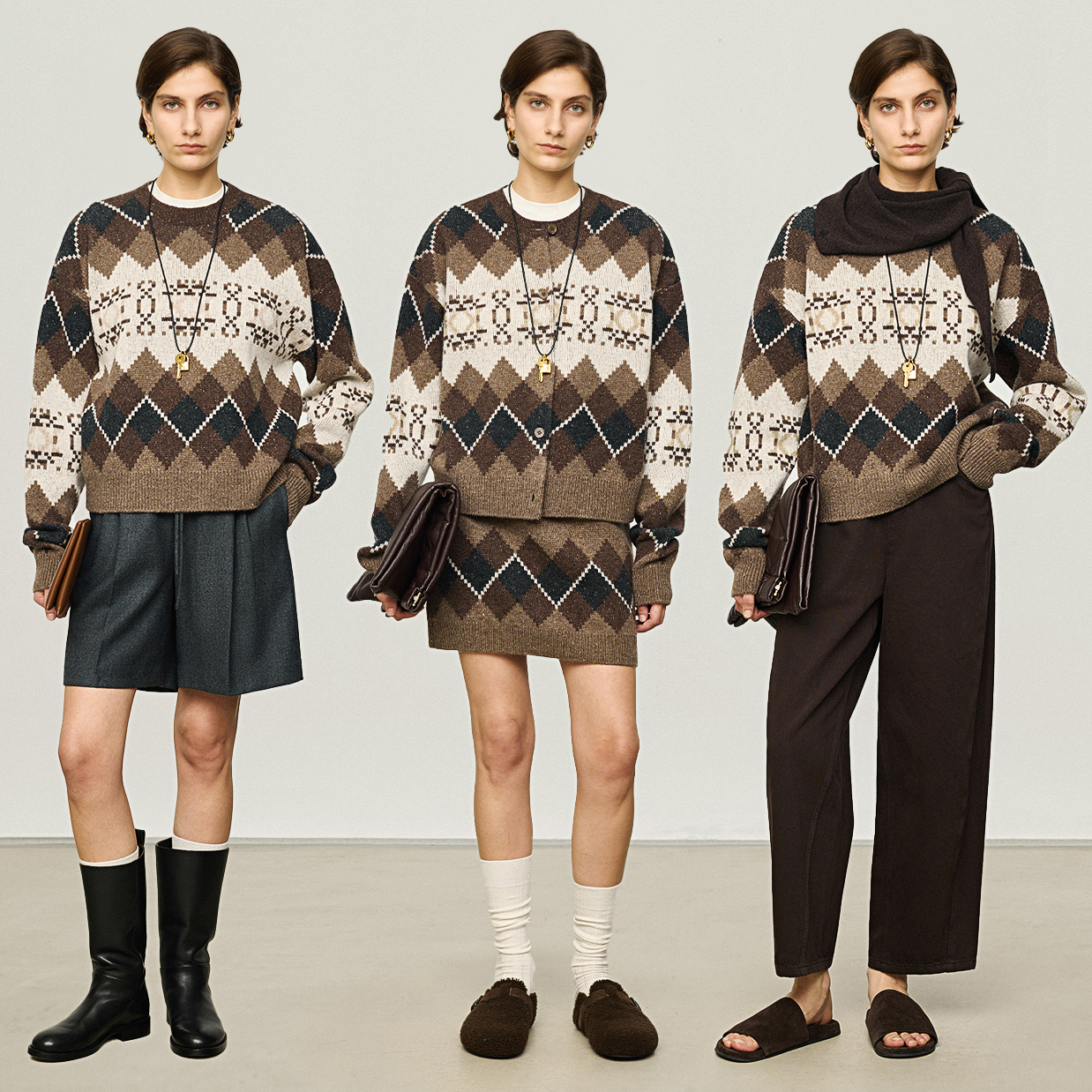 开间/重磅密实高克重荃羊毛彩点纱 原创费尔岛提花针织毛衣半裙