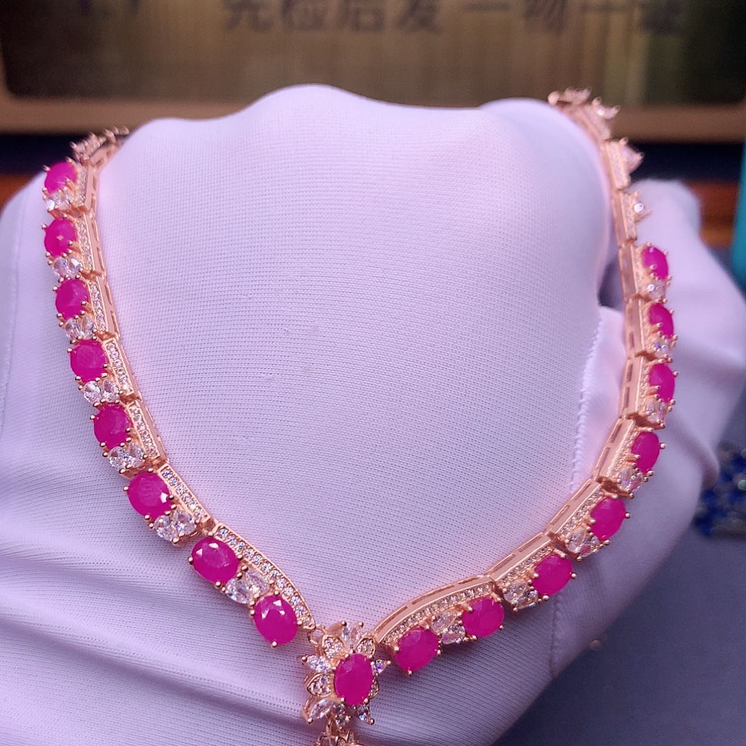 红宝石颈饰银S925镶嵌