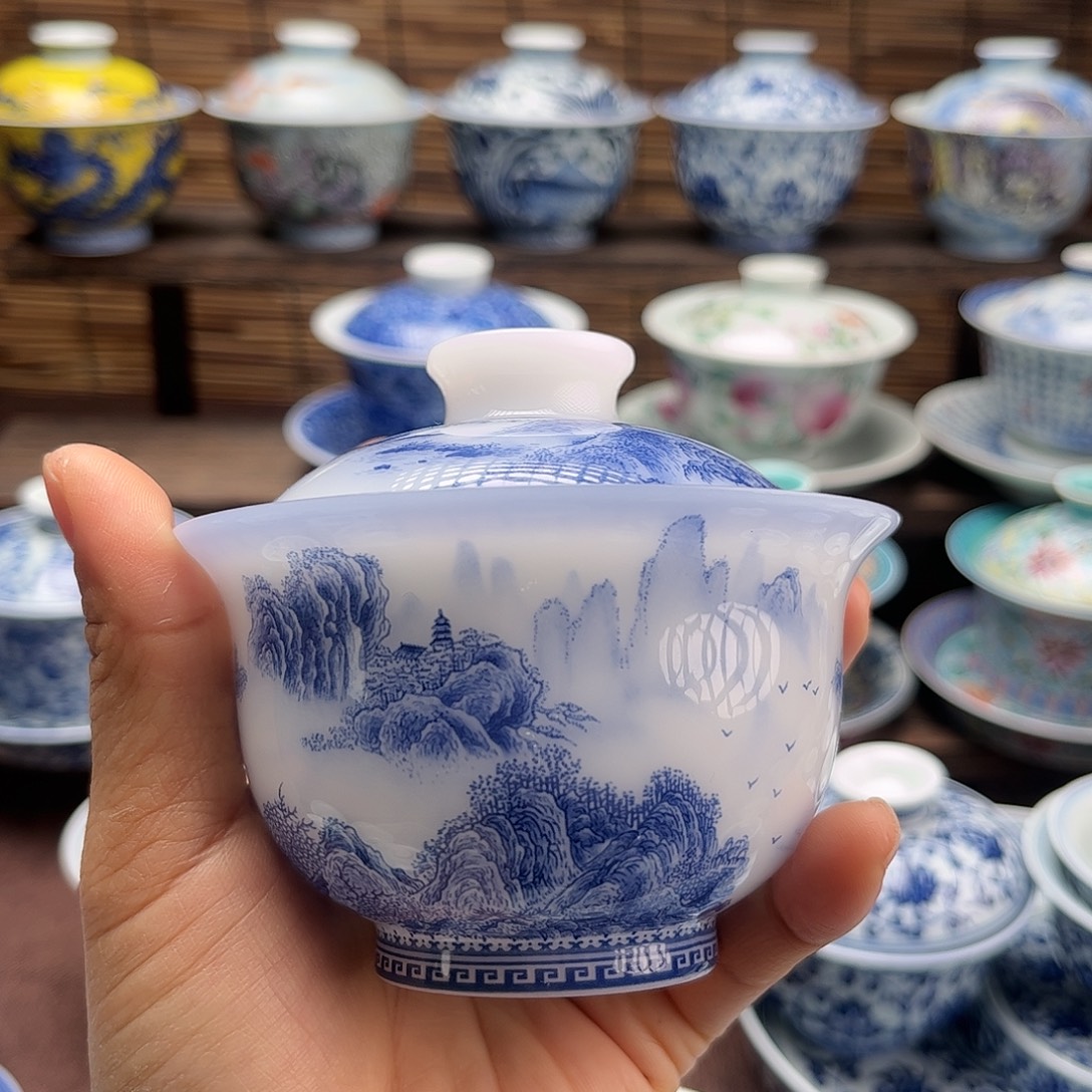 唐***正景德镇陶瓷盖碗大压手