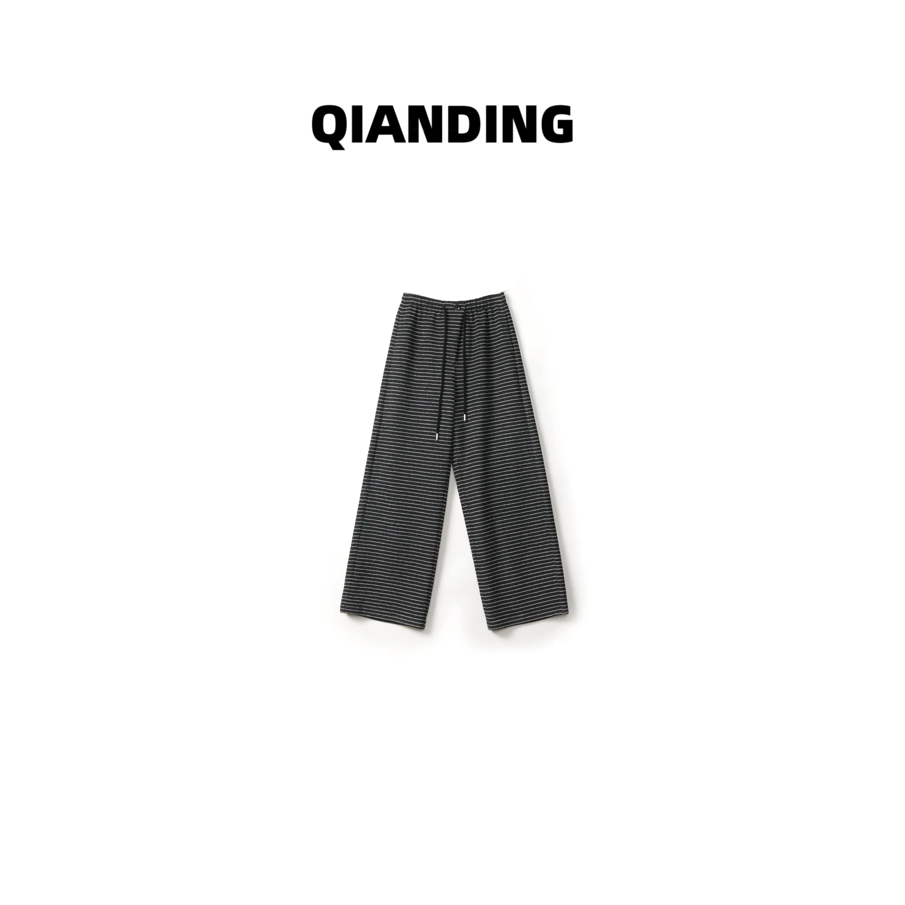 【QIANDING】【蚕丝条纹裤】桑蚕丝绵羊毛混纺加绒显瘦阔腿裤子f139