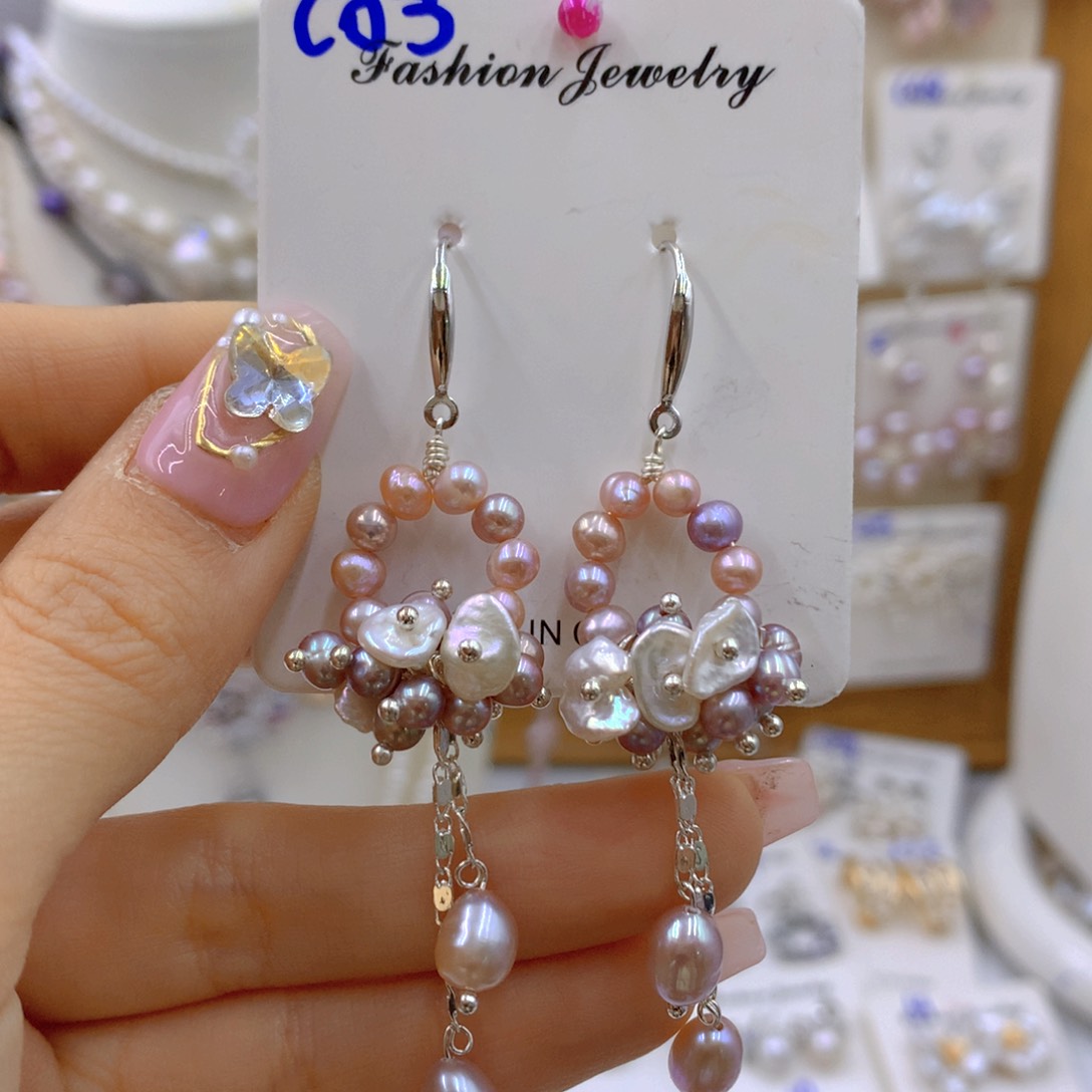 淡水珍珠耳饰银S925镶嵌