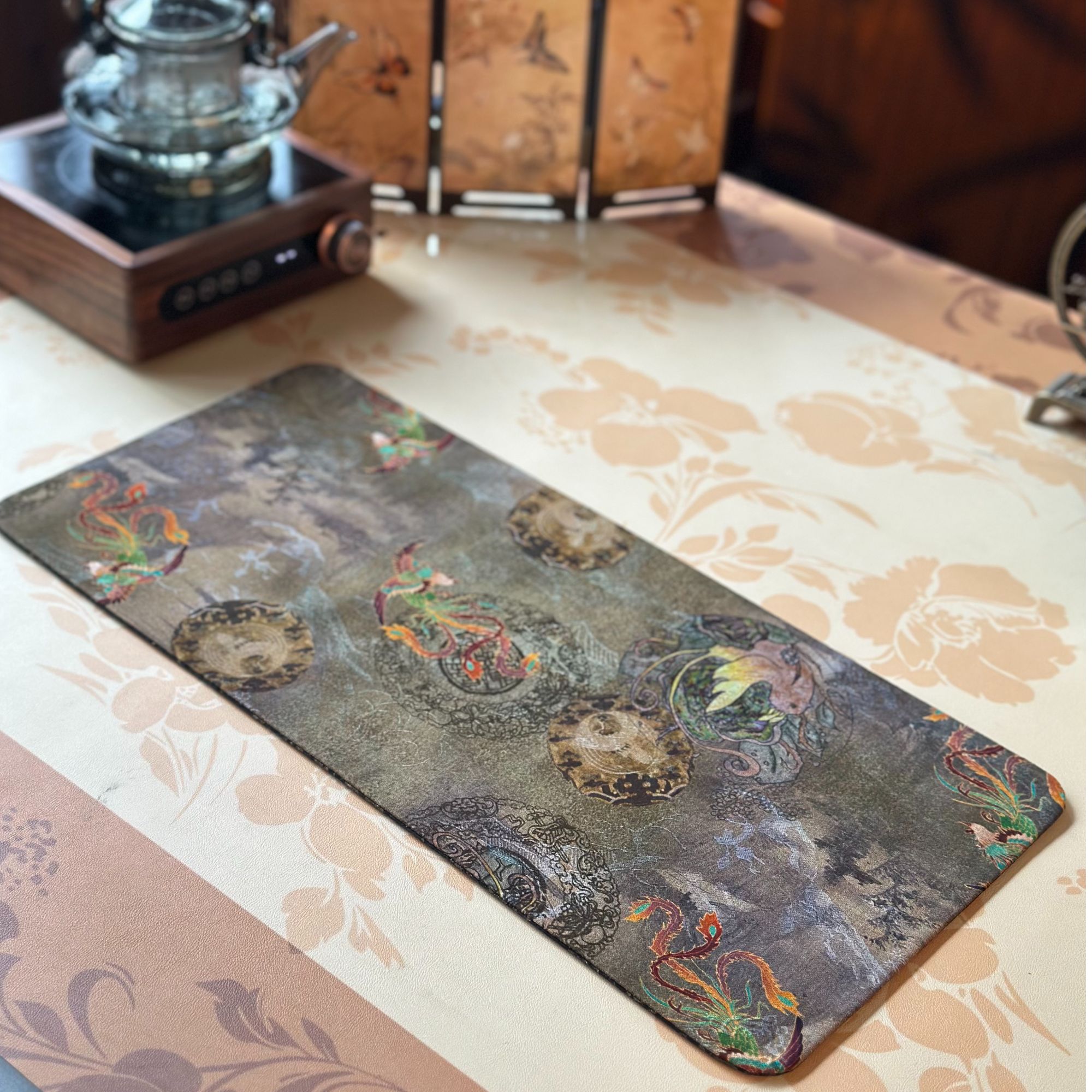 香云纱凤凰团鸟防水茶垫桌布茶布新中式禅意轻奢高端双面用茶席