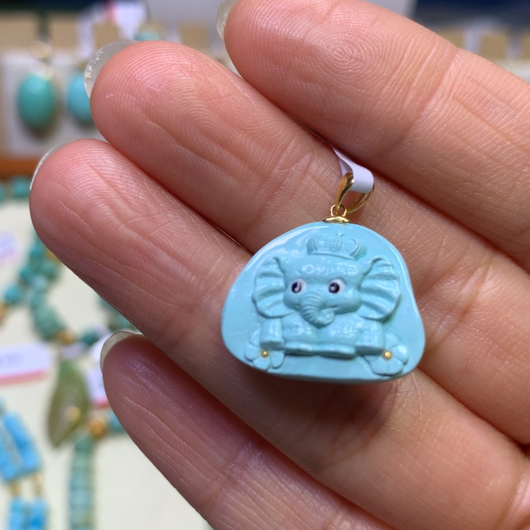 绿松石吊坠18K金镶嵌