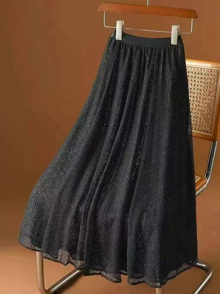 A字裙成人高腰不起球蕾丝半身裙夏季百搭半裙黑色003