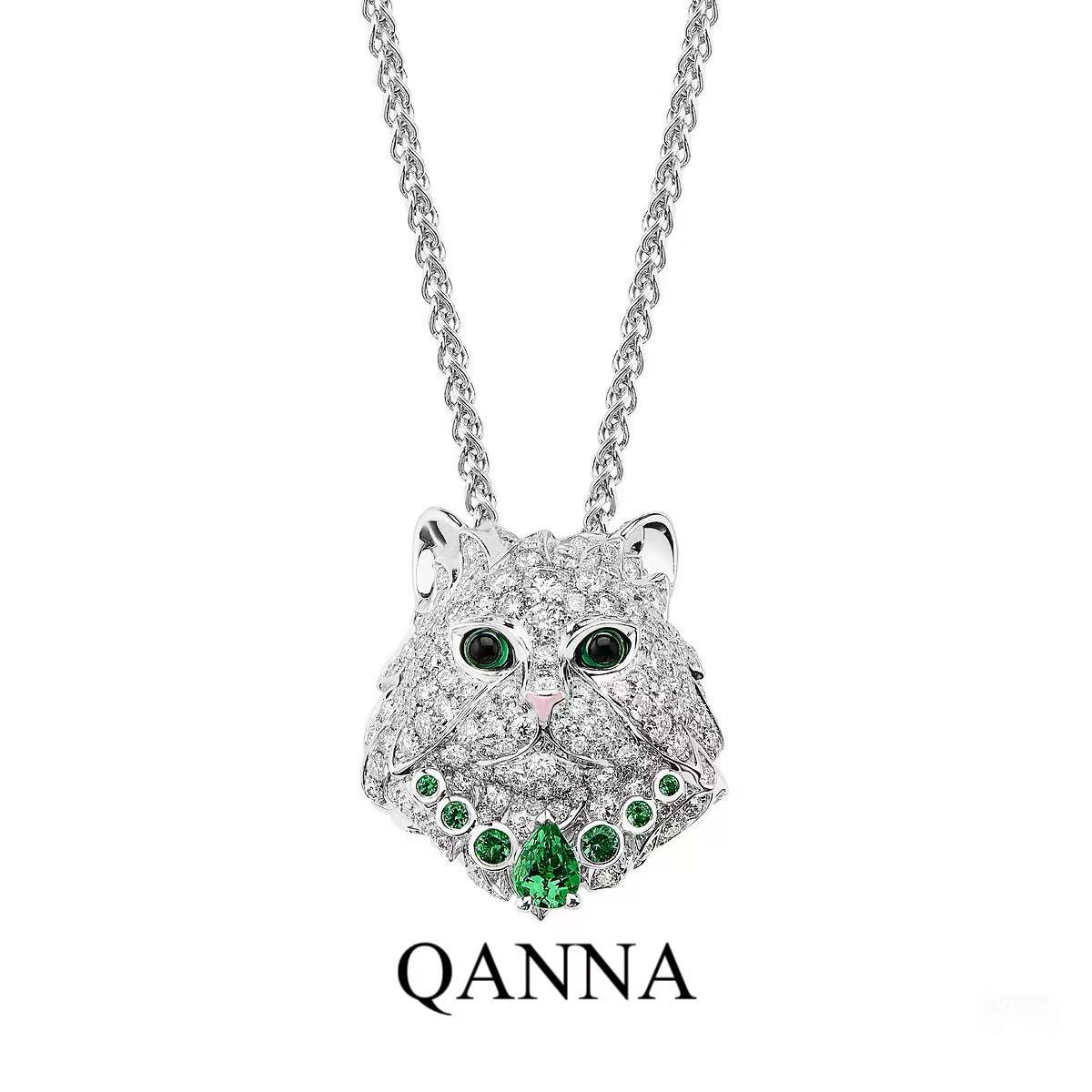 QANNA【满钻宠物猫】【大钻设计款】重金版时尚可爱钻石锁骨项链AY