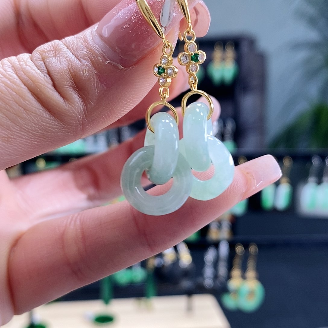 翡翠耳饰银S925镶嵌翡翠