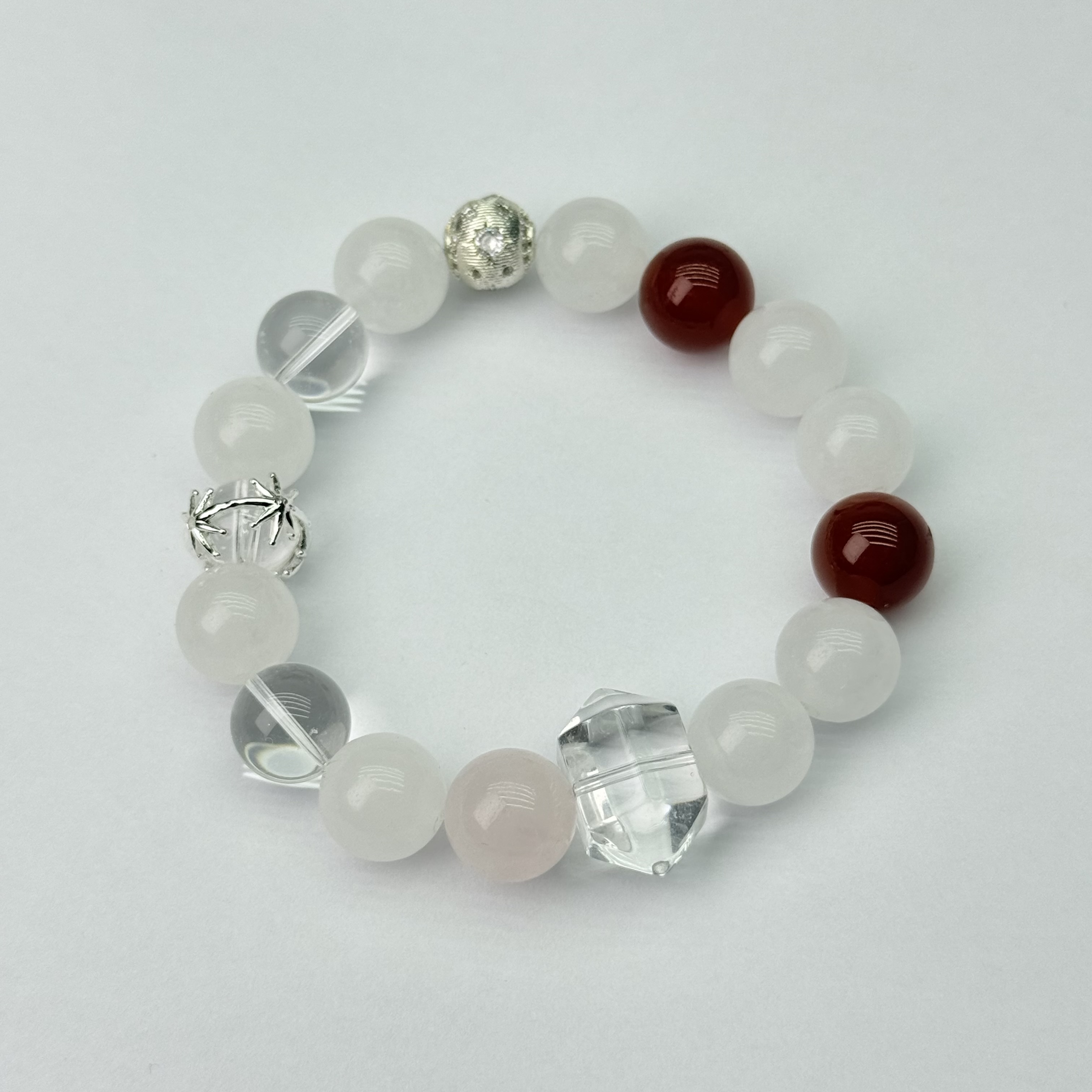 【圣诞款】白水晶红玛瑙白飘花水晶手串