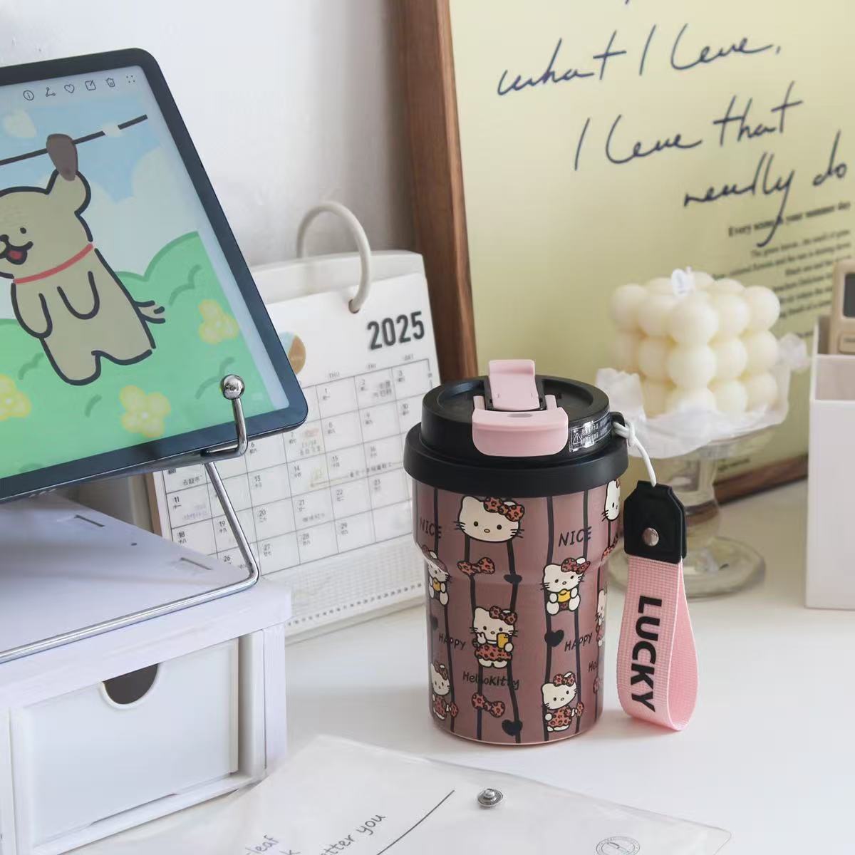 2025新款咖啡杯保温杯女生高颜值保冷水杯陶瓷覆层吸管便携可爱