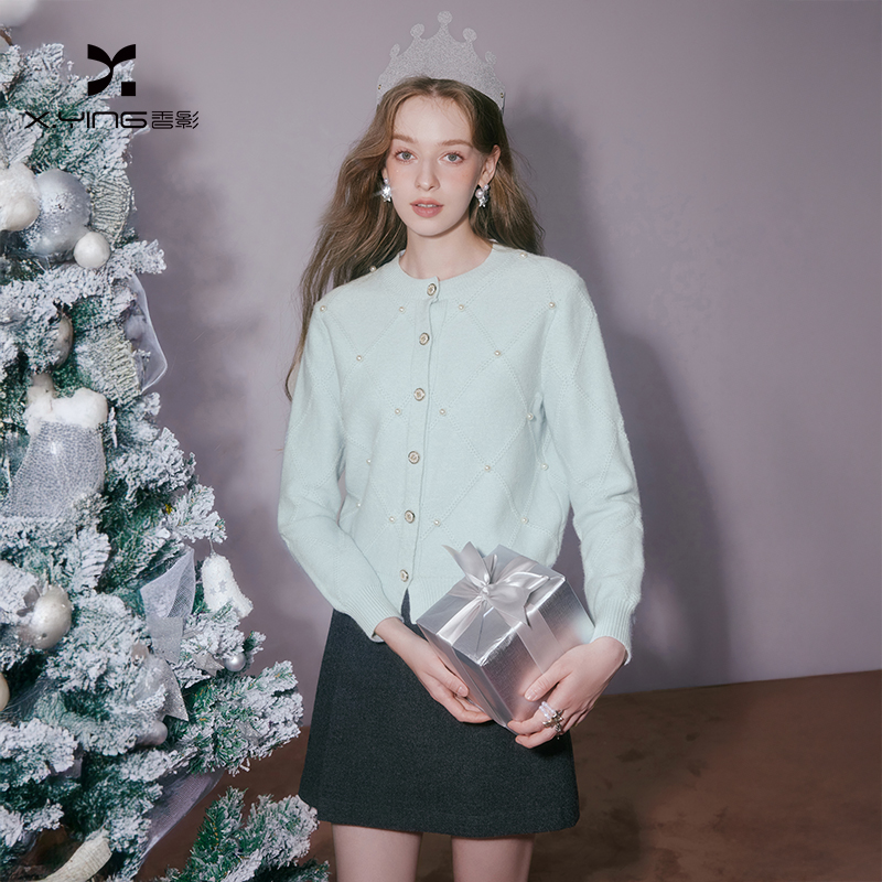 【女装优选WH】香影毛衣女2026春季菱格圣诞针织开衫外套M76C033