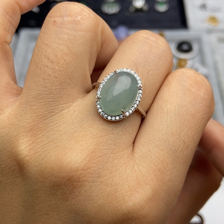 翡翠戒指银S925镶嵌戒指