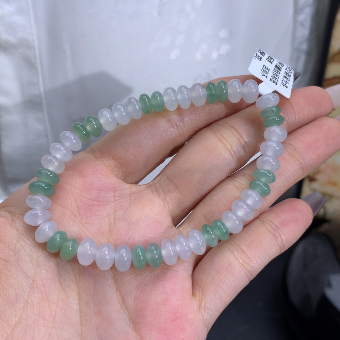 翡翠手链未镶嵌卡6.3-7冰胶双彩手串