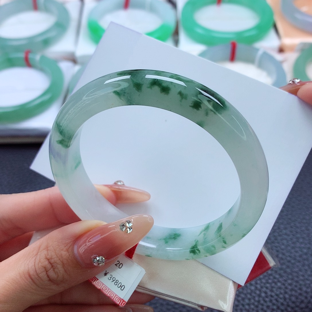 翡翠手镯未镶嵌54.55.56冰飘花 春彩 