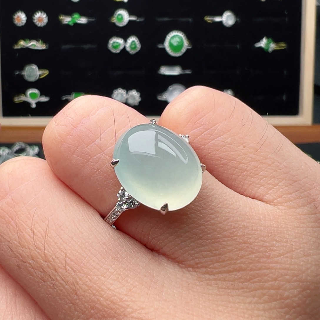 翡翠戒指18K金镶嵌蛋面14