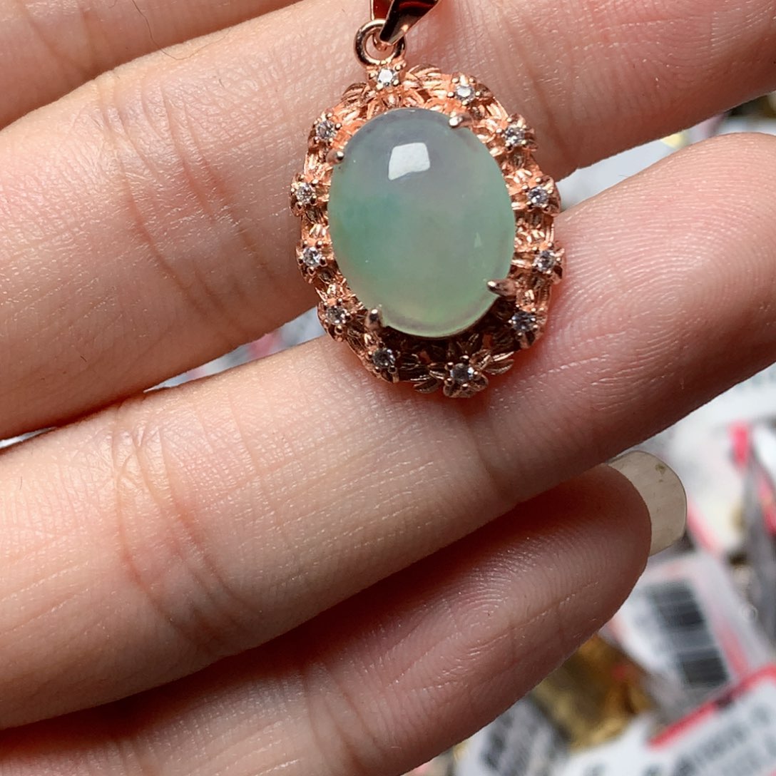 翡翠戒指银S925镶嵌天然翡翠吊坠