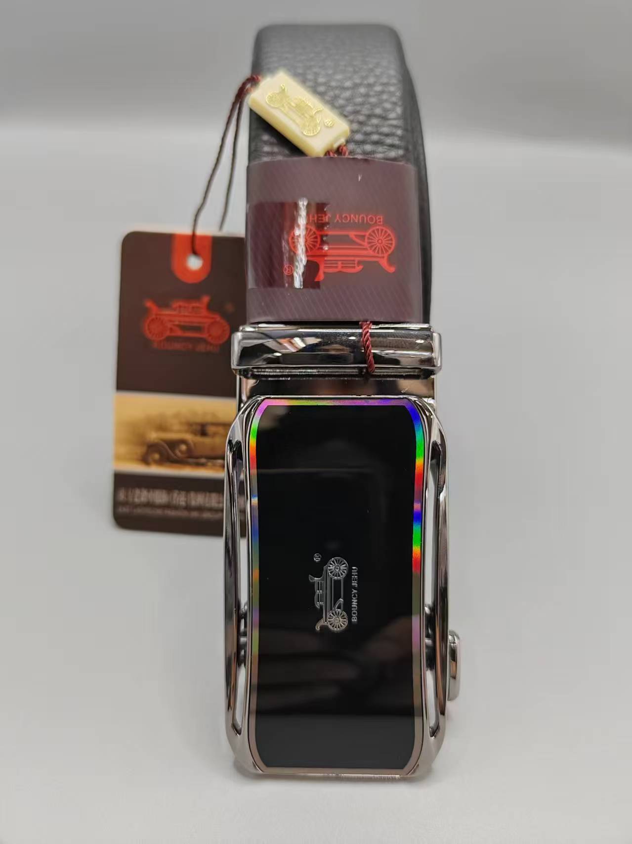 自动扣头层牛皮优雅荔枝纹商务款黑腰带皮带轻奢真皮腰带合金扣
