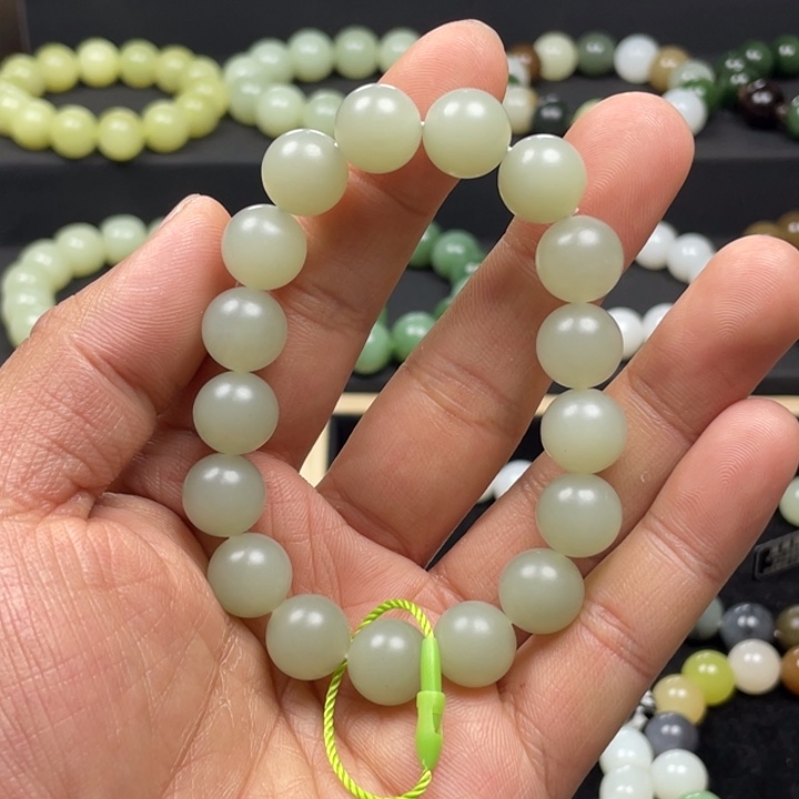 和田玉手串未镶嵌且末荔枝肉卡12 圆珠
