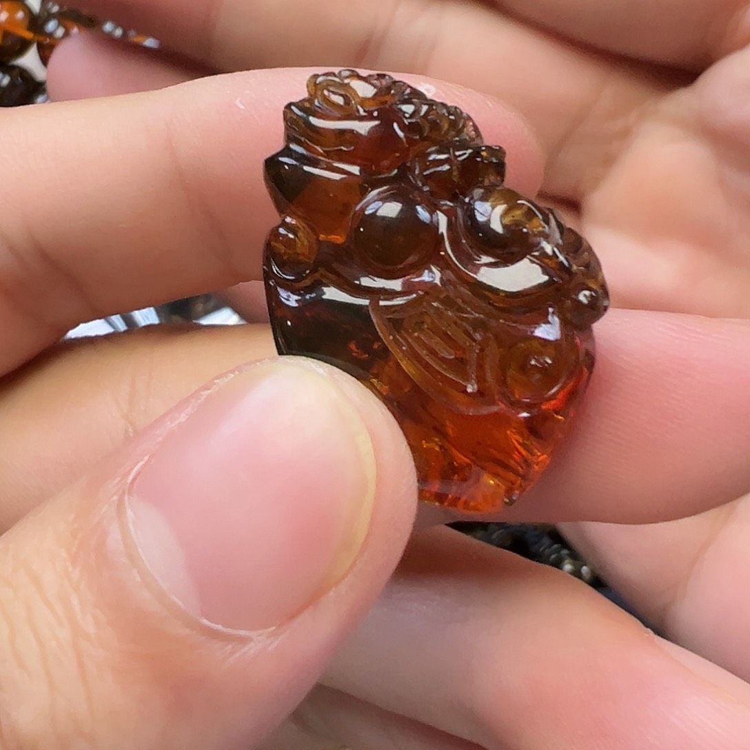 裸石琥珀未镶嵌抚顺琥珀虫珀雕刻
