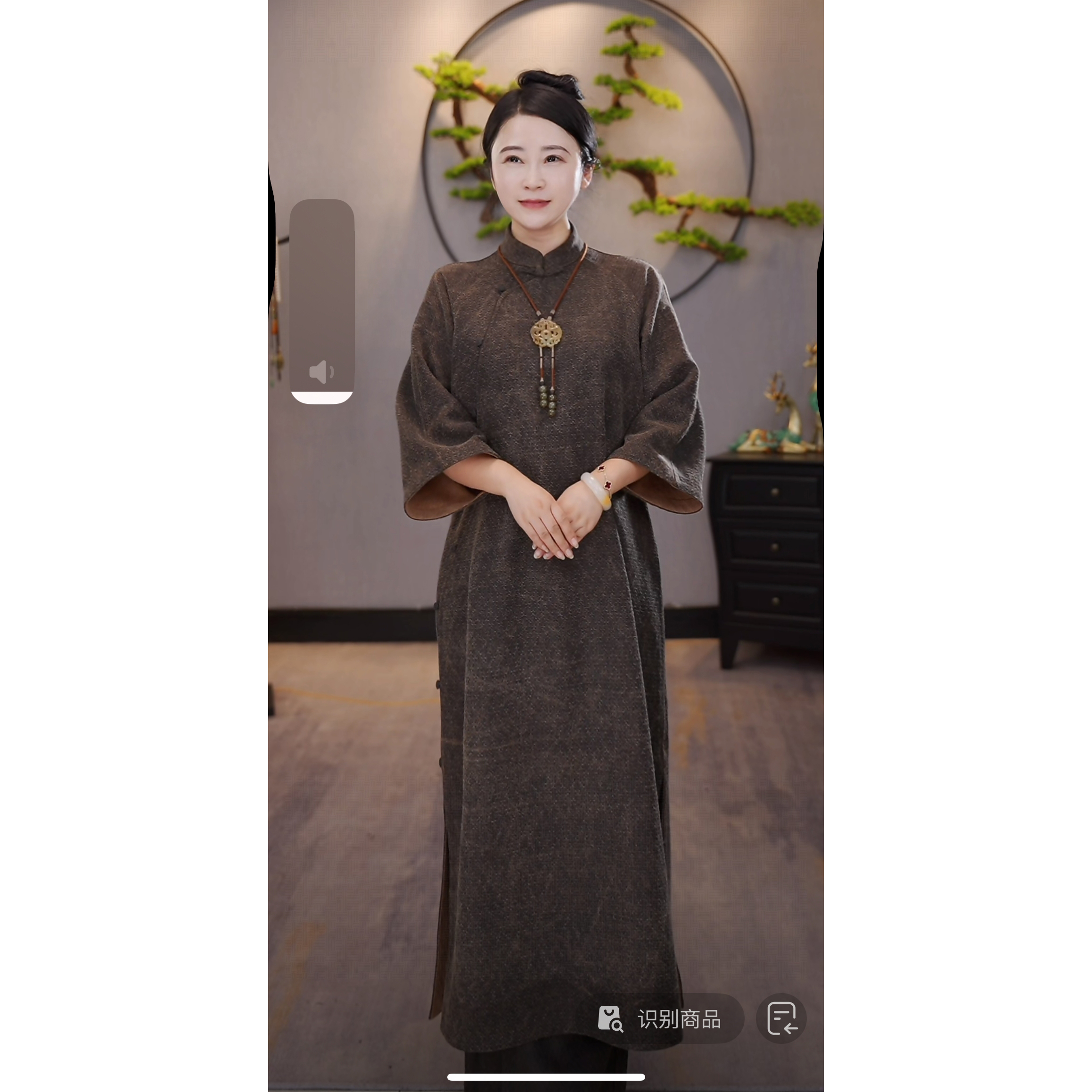  【千奈莉】100姆米柞蚕丝双面穿中式国风长袖特色连衣裙旗袍YJ173