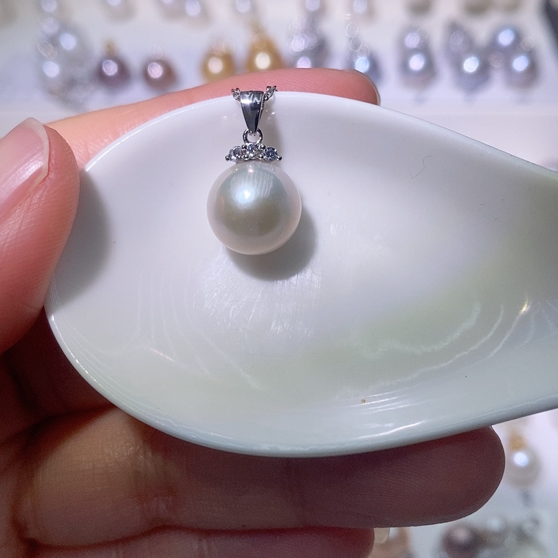 淡水珍珠吊坠(赠链)银S925镶嵌尺寸10/11毫米