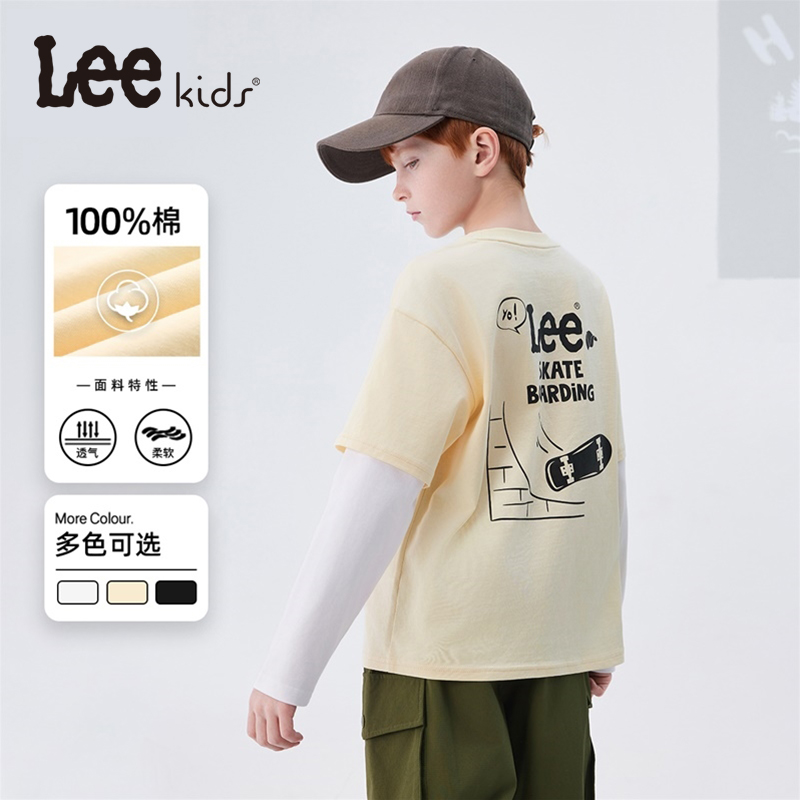 Lee童装圆领套头假两件卫衣春秋休闲时尚百搭上衣男童女童
