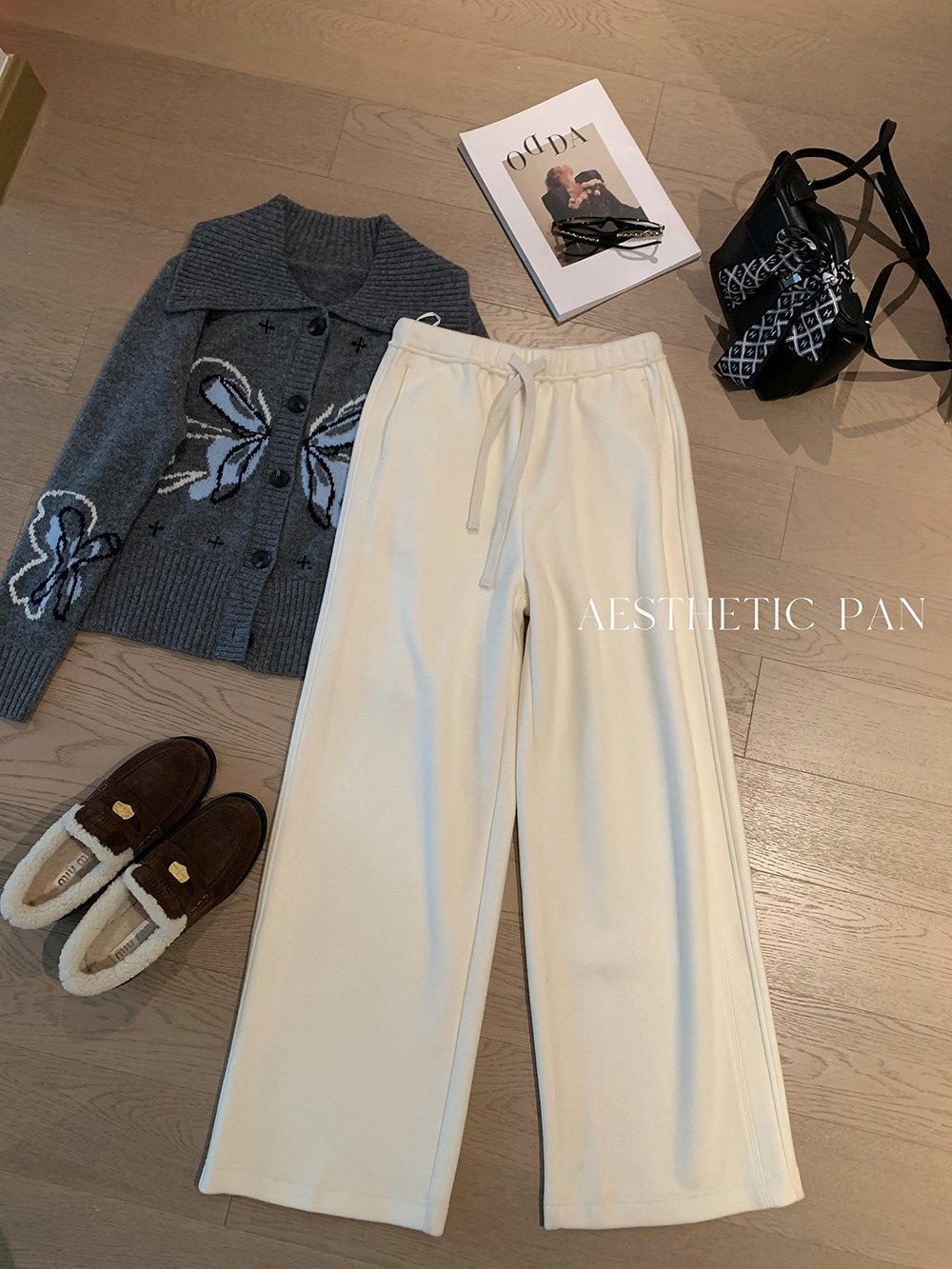 AESTHETIC PAN【懒人神裤】 醋丝羊毛加厚白色直筒休闲裤251183