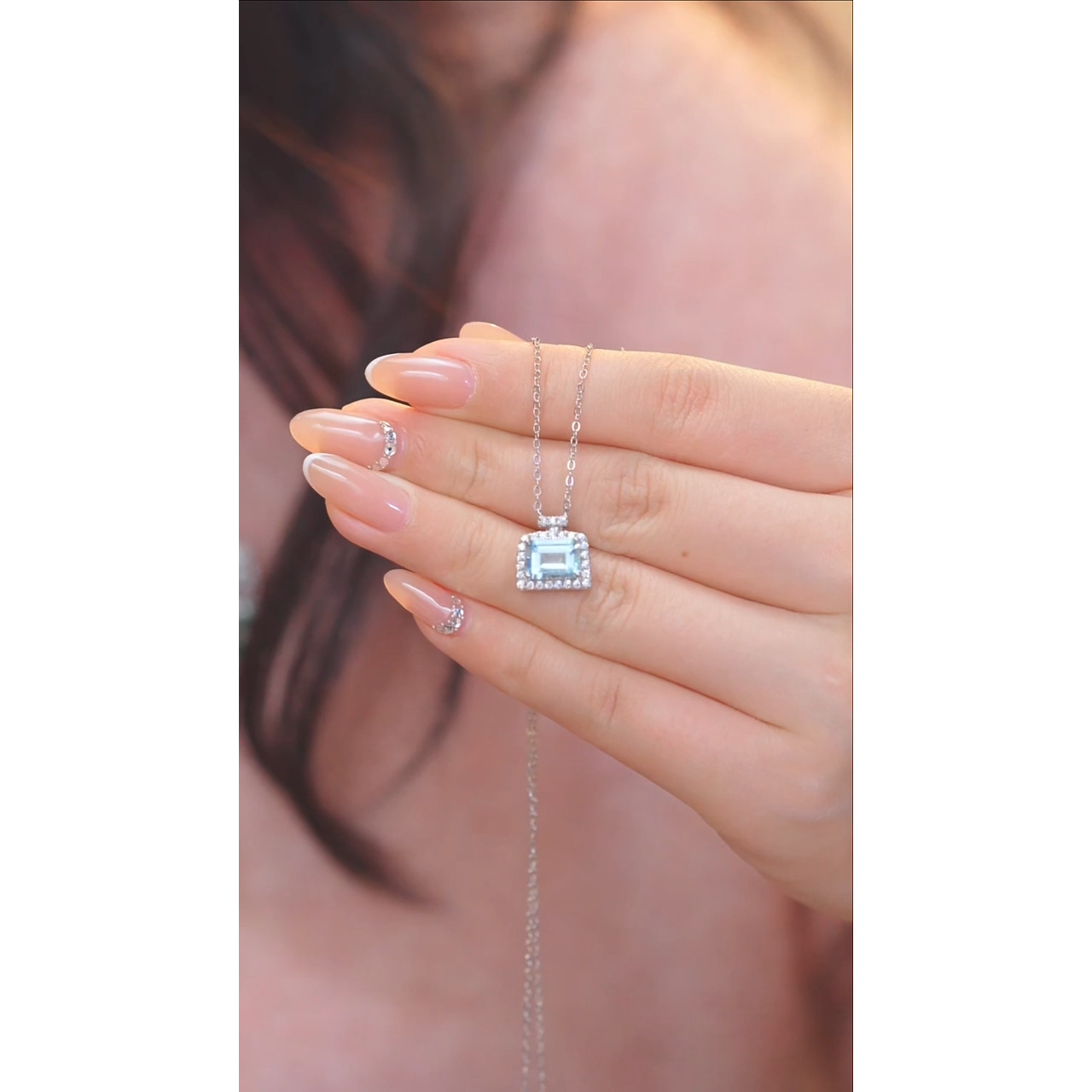 海蓝宝石项链银S925镶嵌多样性发@@N5218